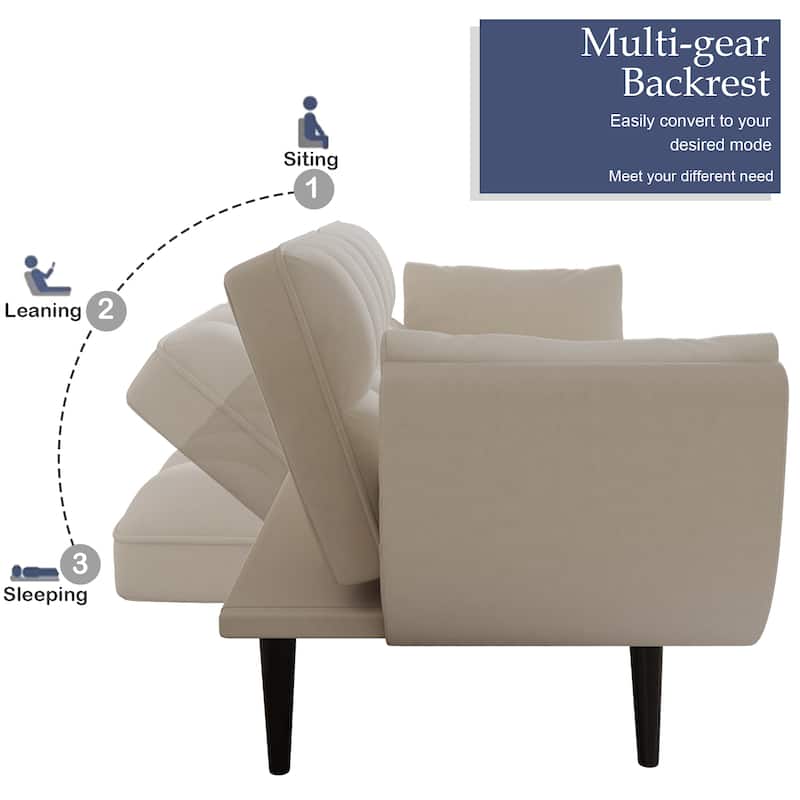 57" Velvet 2 Seater Convertible Sofa with Adjustable Backrest and Armrests for Compact Living Spaces