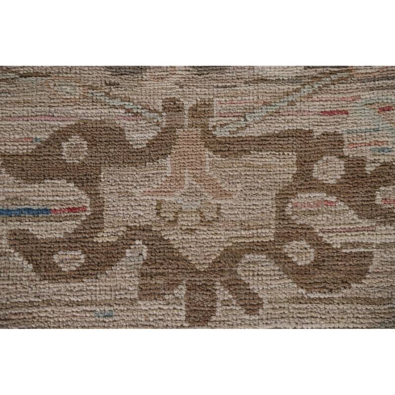Hand Knotted Oriental 100% Wool Carpet Transitional All-Over Beige & Ivories Oushak Runner Rug - 13' 4'' X 2' 5''