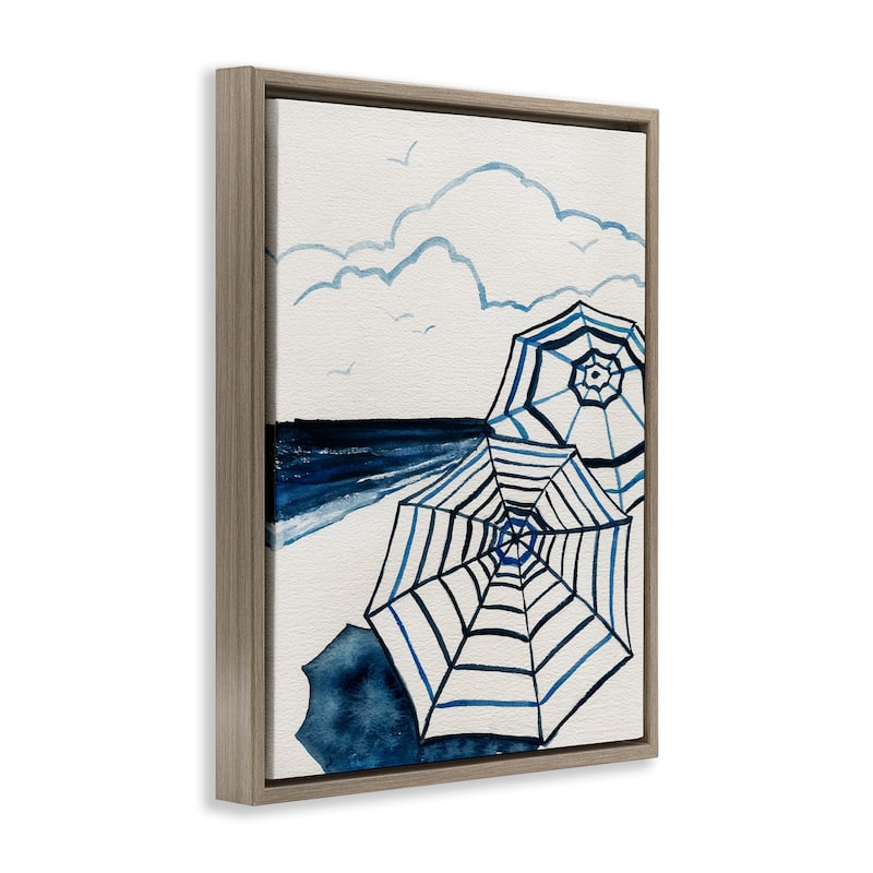 Stupell Umbrellas on Minimal Beach Framed Floater Canvas Wall Art Design By Carol Robinson