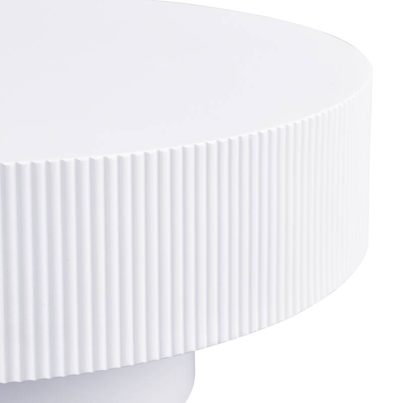 Round Coffee Table with 6.8" Thick Tabletop, Modern Drum End Table, Minimalist Fluted Center Table with Sturdy Base