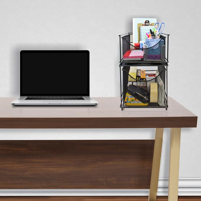 Mesh Steel Cabinet Organizer Set with 2 Pull Out Drawers - Black