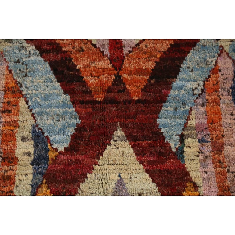 Geometric Moroccan Oriental Rug Hand-Knotted Wool Carpet - 5'3" x 6'5"