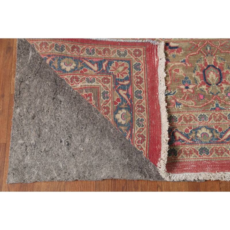 Traditional Pink Mashad Persian Vintage Rug Hand-Knotted Wool Carpet - 9'5"x 12'5"