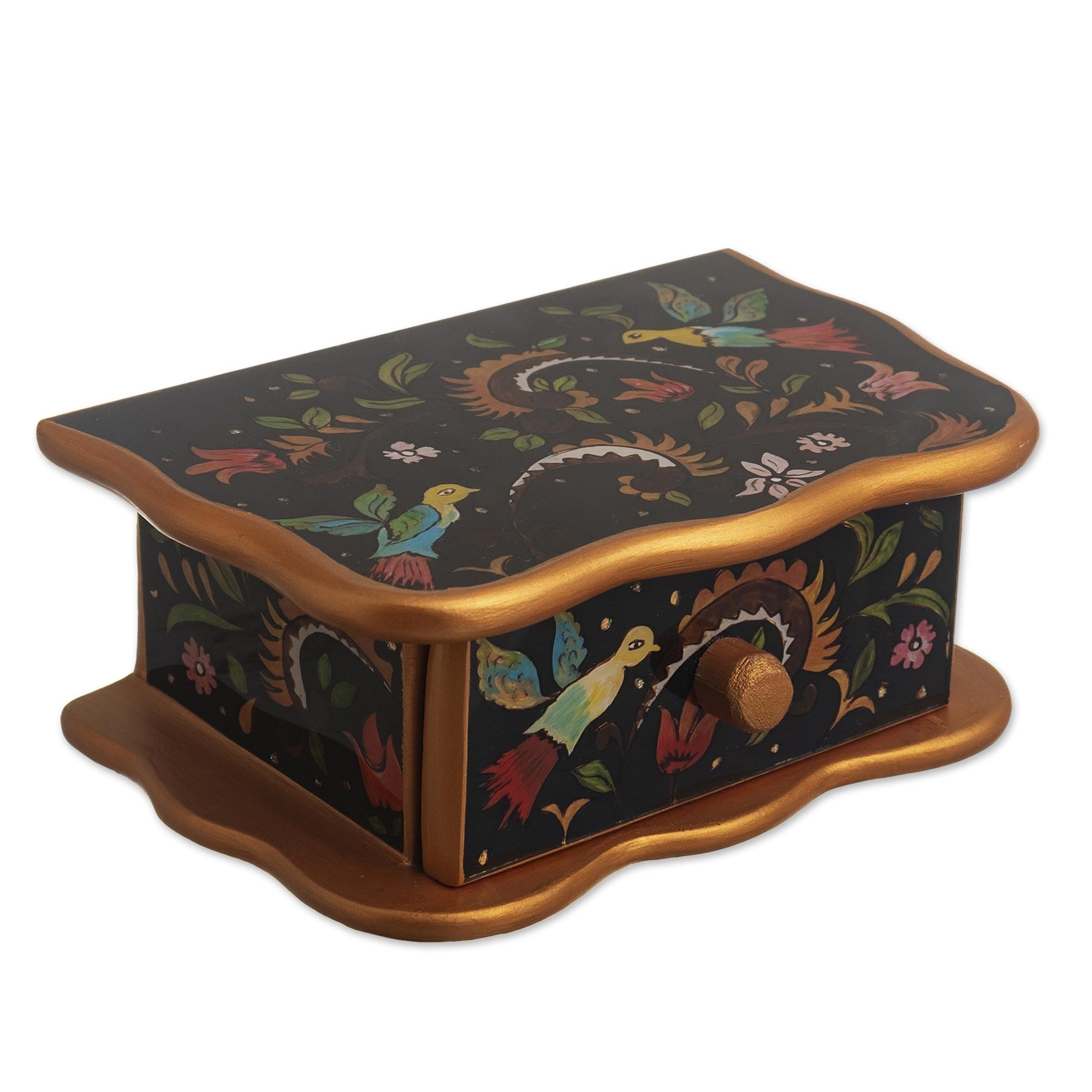 Novica Handmade Birds From Surco Reverse Painted Glass Decorative Box