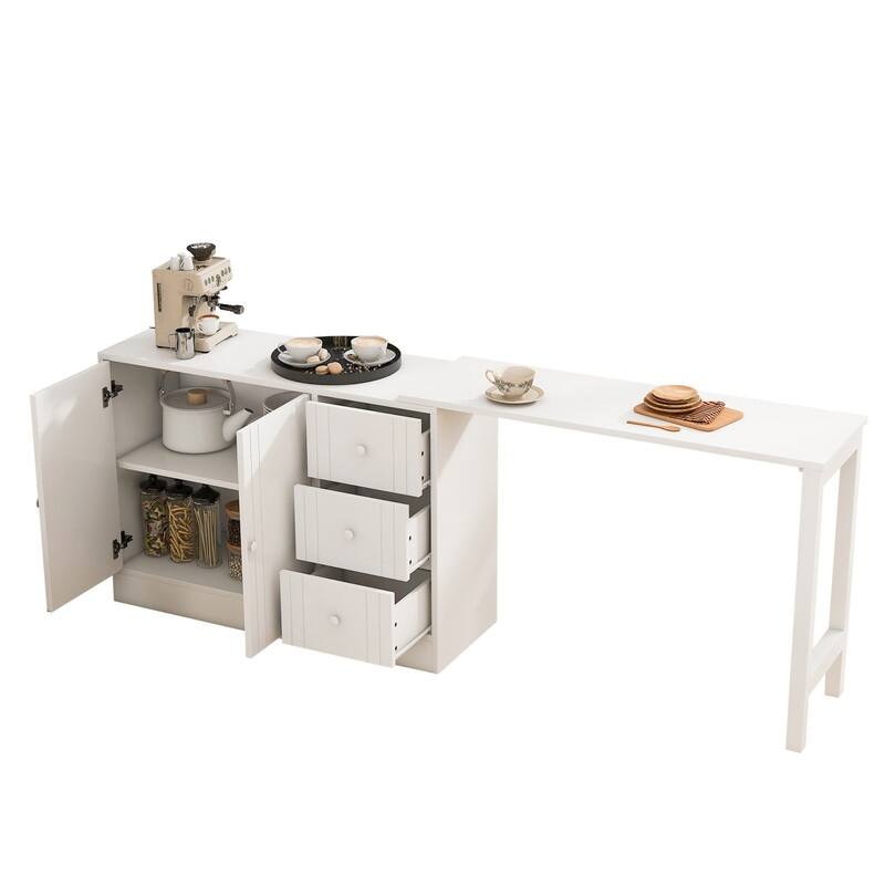 Multifunctional 89.7" Wooden Sideboard with Extendable Table and Storage for Living Room Organization