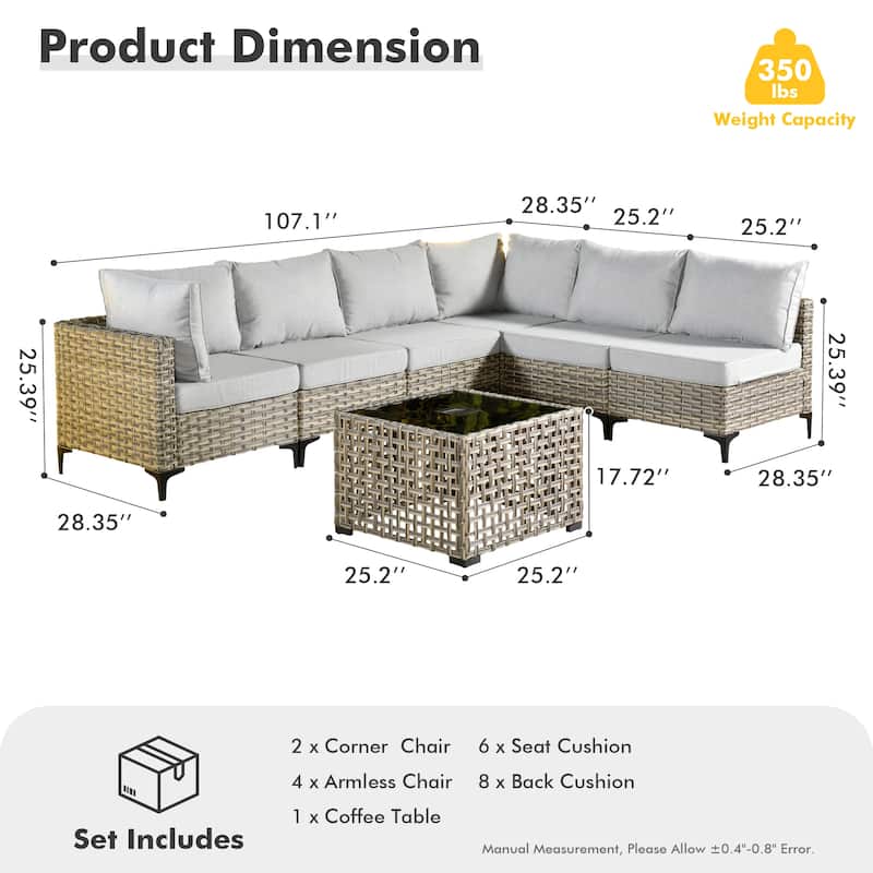 XIZZI 7-piece Outdoor Patio Furniture Rattan Wicker Modular Sofa Set with Table