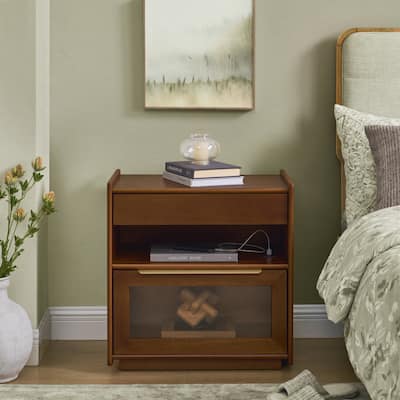 Nightstand with Charging Station and Outlet Hole and 2 Drawers