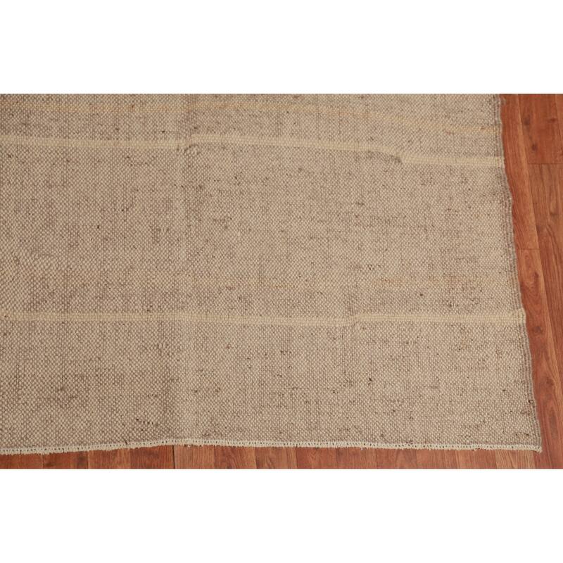 Earth Tone Brown Jute Kilim Oriental Area Rug Flatweave Jute Carpet - 9'9" x 11'4"