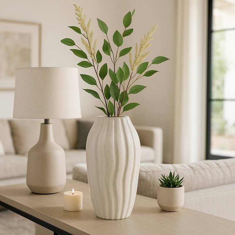 Ceramic Decorative Vase Tall Flower Sculpted Inspired Design