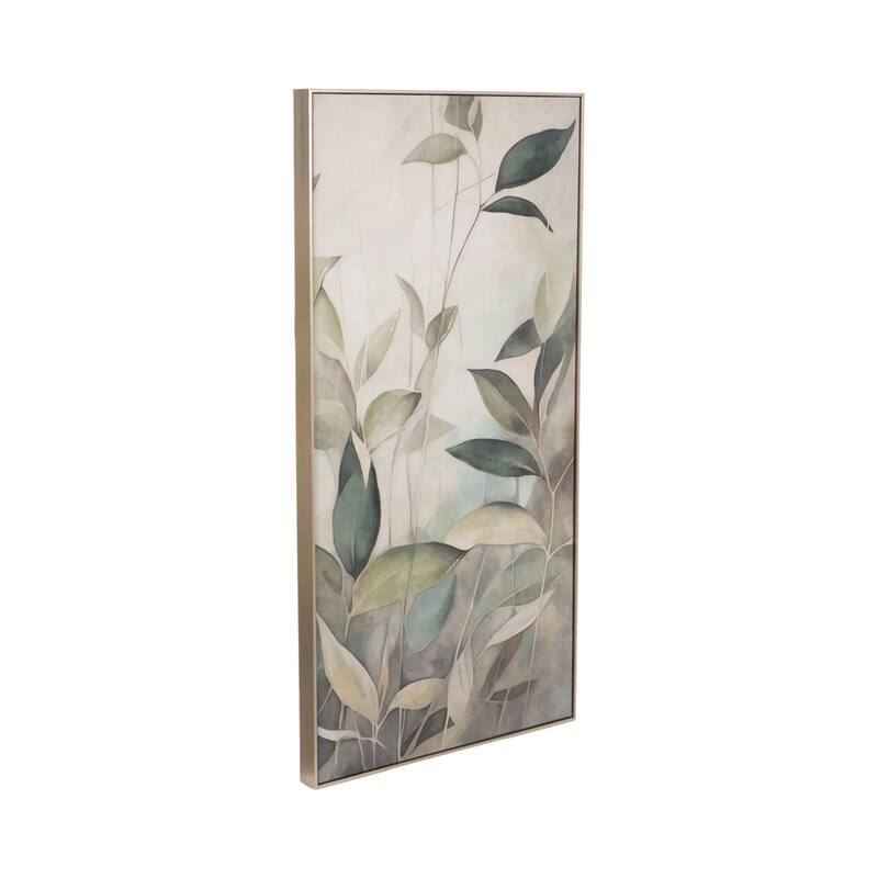 Wood Canvas Framed Art Modern Glam Leaf Design (Set of 2) - 50" Tan