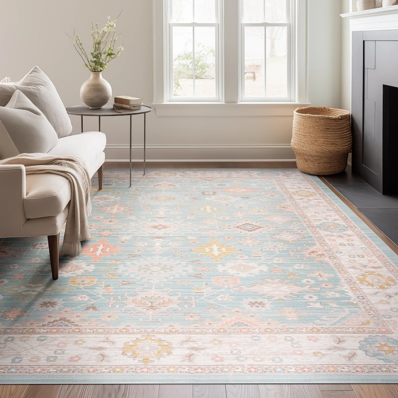 Crosswood Ellen Traditional Floral Indoor Polyester Area Rug - 7'10'' x 9'4'' - Aqua/Sage