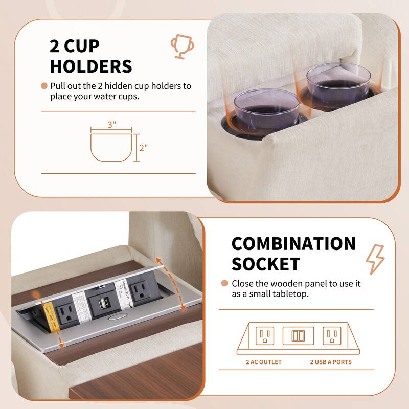U Shaped Modular Sectional Sofa w/Ottoman, Console, Cup Holder, USB