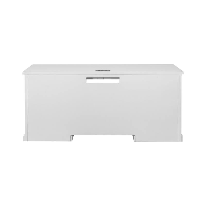 Modern Wood Hutch With Doors and Desk, Storage Hutch and Credenza, Office Storage, Fully Assembled, White