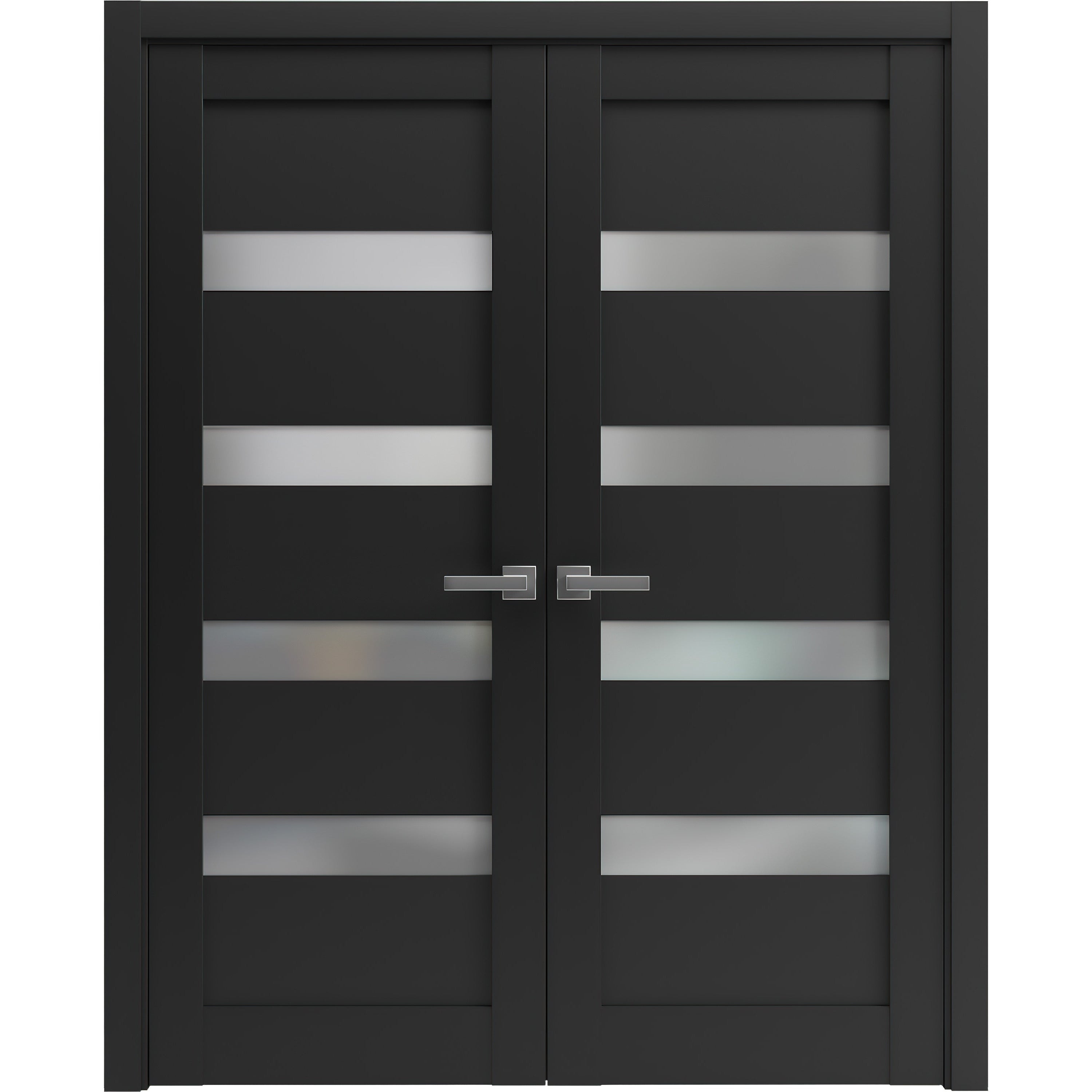 SartoDoors Quadro 4113 | Interior French Doors Double French Door | Solid Wood w/ Glass | 36x80, Matte Black Bedroom Door