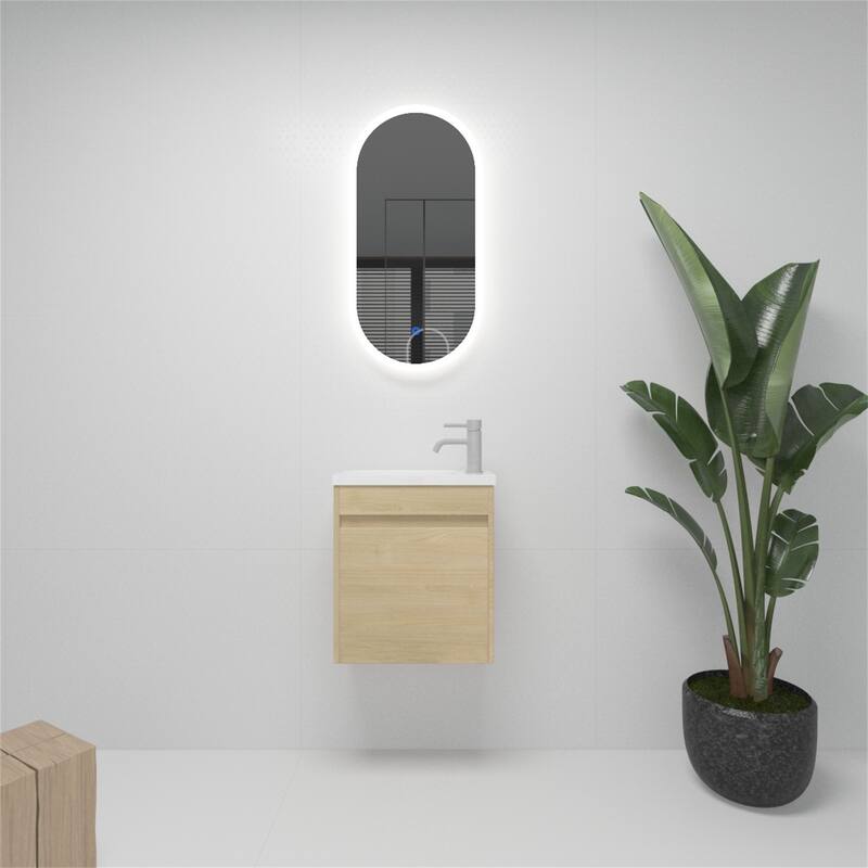 17 Inch Bathroom Vanity With Single Sink For Small Bathroom - Light Teak