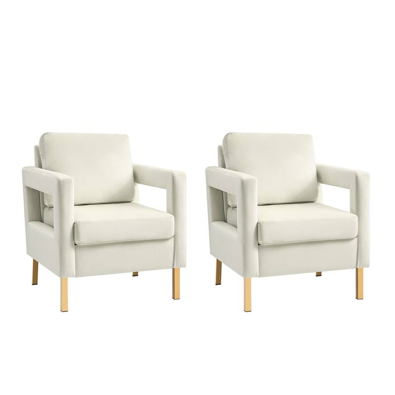 Valentina Modern Upholstered Accent Armchair with Gold Legs Set of 2 by HULALA HOME