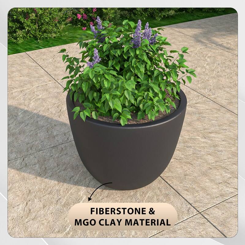 Dahlia Round Planter Pot in Fiberstone & MGO Clay with Drainage for Indoor Outdoor Patio Yard Weather Resistant Design