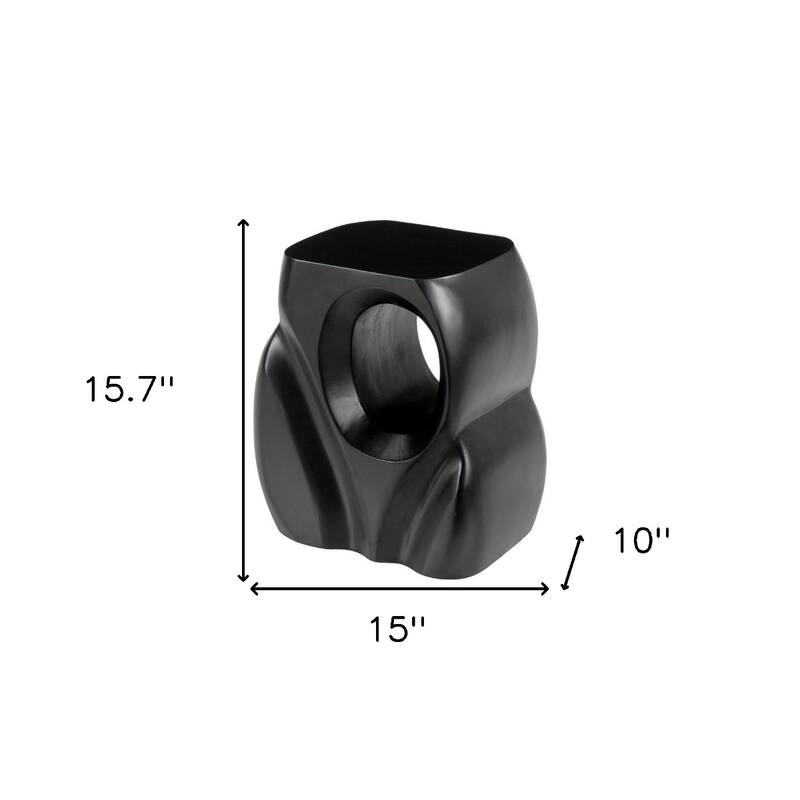16" Modern Black Rectangular Top Solid Wood End Table with Abstract Figurine Base for Living Room - 15.7”H x 15”W x 10”D