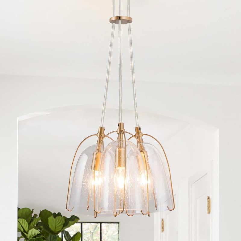 Modern Tulip Glass Island Pendant Light Linear Cluster Chandelier for Dining Room, Entryway