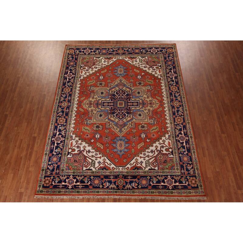 Orange Heriz Serapi Indian Area Rug Handmade Wool Carpet - 9'1"x 11'9"
