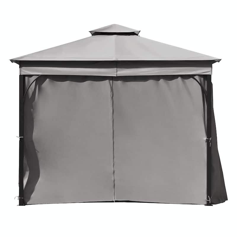 Outdoor Gazebo Tent with Double Roof, Mosquito Netting & Privacy Screens