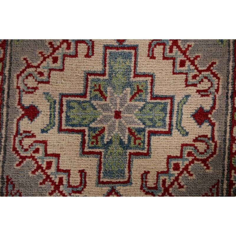 Gray Kazak Oriental Runner Rug Hand-Knotted Hallway Wool Carpet - 2'6" x 20'0"