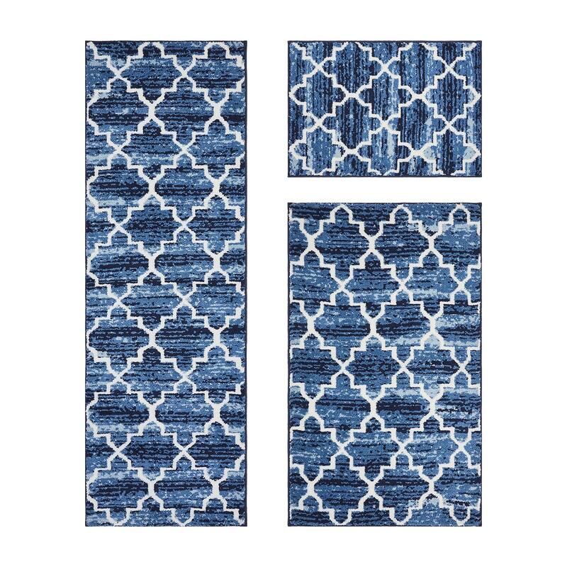 Better Trends Savio Collection 3 Pc Set Bathroom Rug - 100% Micro Polyester with Gel Foam Backing, Machine Washable Bath Mat