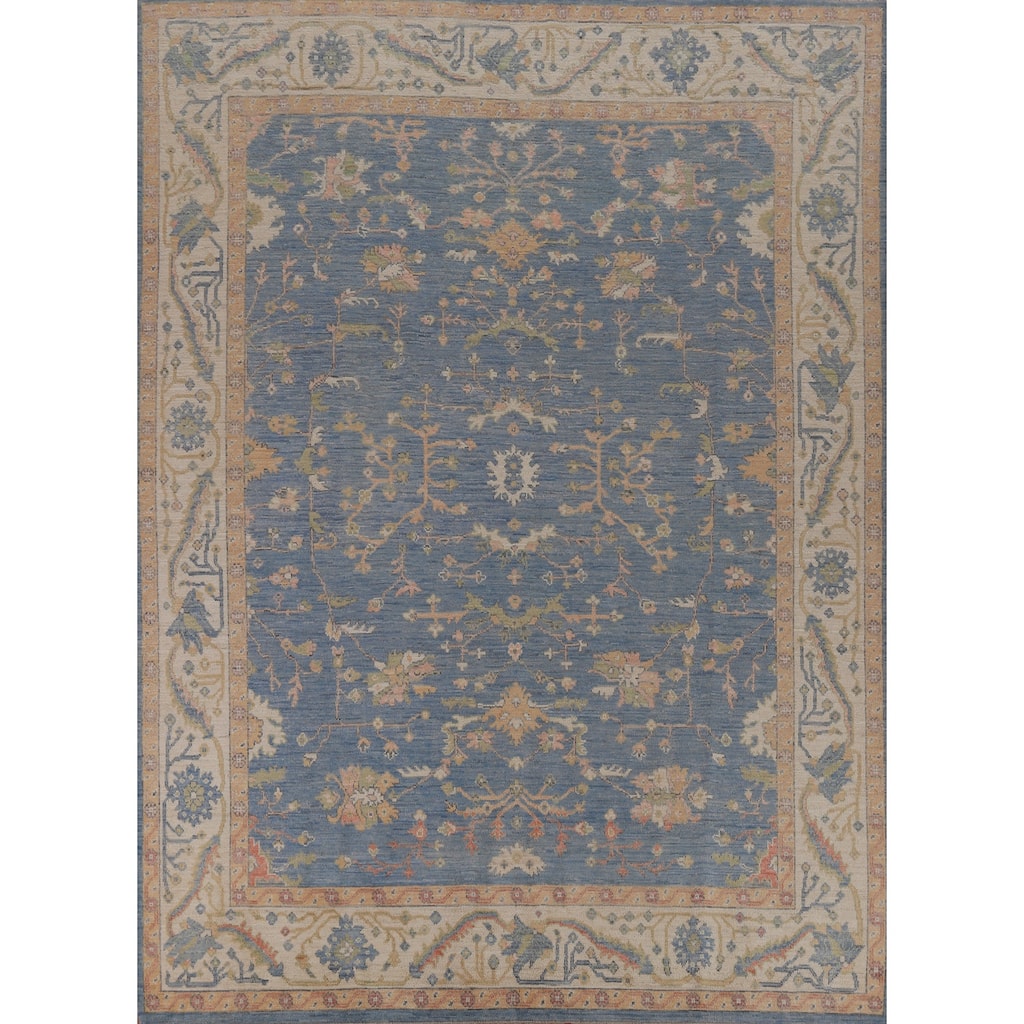 Hand Knotted Oriental 100% Wool Carpet Transitional All-Over Navy Blue & Blues Oushak Area Rug - 10' 0'' X 8' 2''