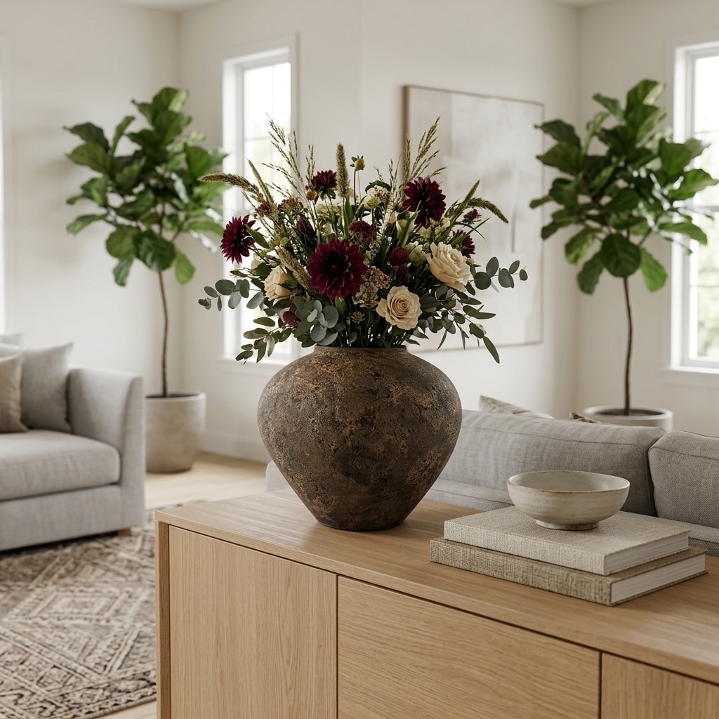 Decorative Round Terracotta Vase for Living Room Coffee Table Decor