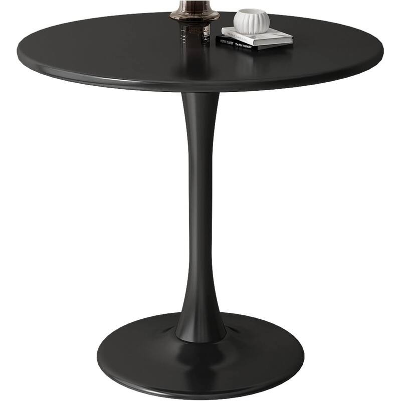 Modern Round Black Dining Table Sturdy MDF Wood Table with Metal Base for Kitchen Living Room and Office - 31.5” x 31.5” x 29.1”