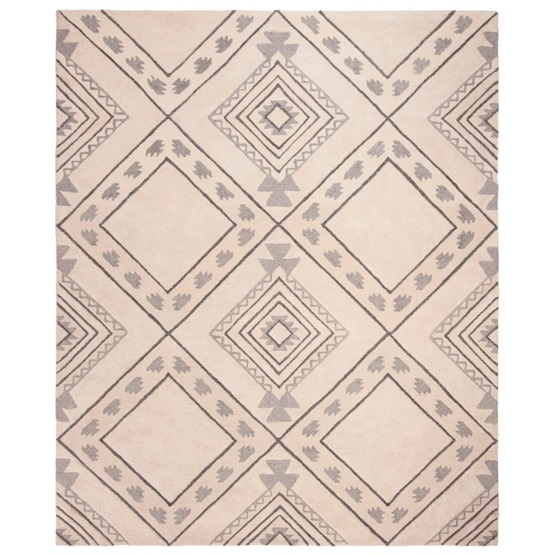 SAFAVIEH Handmade Casablanca Shag Franka Tribal Wool Rug - 9' x 12' - Ivory/Grey