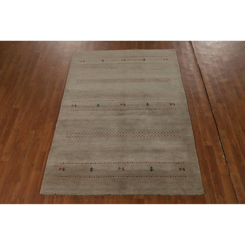 Hand Knotted Oriental 100% Wool Carpet Tribal Tribal Beige & Ivories Gabbeh Area Rug - 6' 6'' X 4' 7''