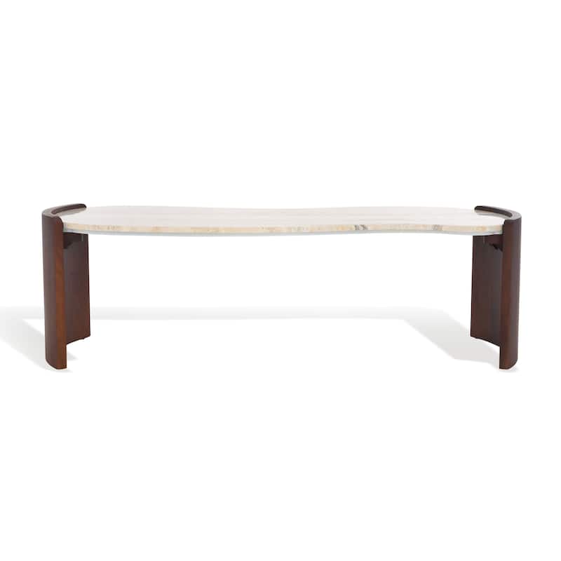 SAFAVIEH Couture Sheyenne Travertine Coffee Table - 50"W x 24"D x 15"H - Travertine/Dark Brown