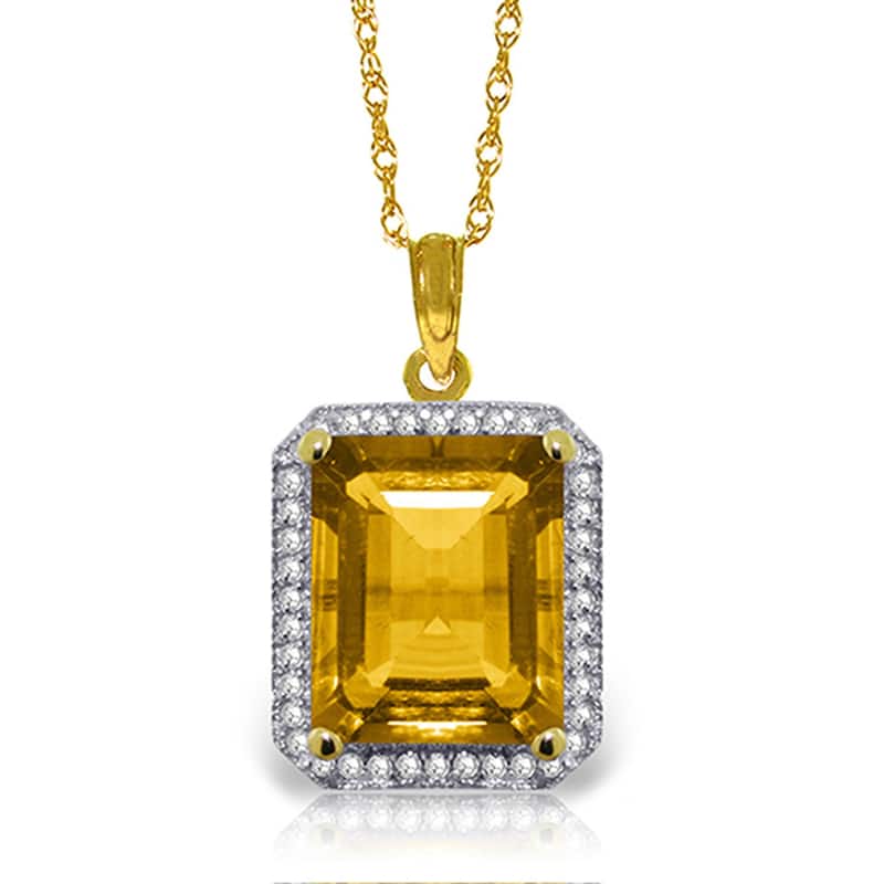 5.4 Carat 14K Solid Gold Isabella Citrine Diamond Gemstone Necklace - 20 Inch - Yellow