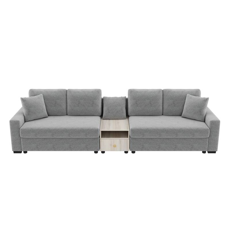Roomfitters Modern Modular Sofa Couch with Storage Armrest and Center Console, 128 Inch