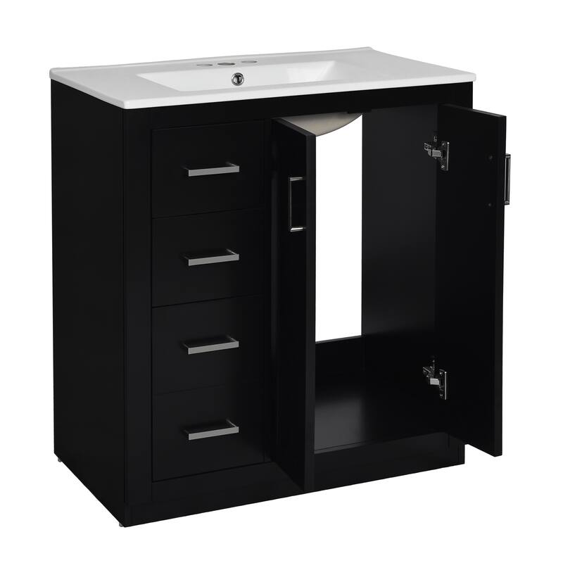 30" Modern Bathroom Vanity Combo with Ceramic Sink, Solid Wood Frame, 3 Drawers, Storage Cabinet