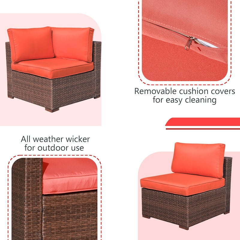 Outdoor 3 pcs Wicker Sectional Corner Sofa and Armless Sofa