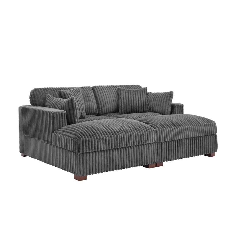 Modern Modular Flannel Fabric Upholstered Sectional Sofa with Square Arm