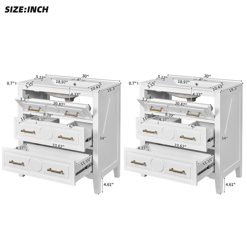 60"Bathroom Vanity with Ceramic Sink Combo, Free Standing Single Vanity Set with 3 Drawers, Wood Frame Bathroom Storage Cabinet