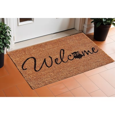 HomeRoots 24" X 36" Natural And Black Owl Welcome Outdoor Coir Door Mat - 24' X '36