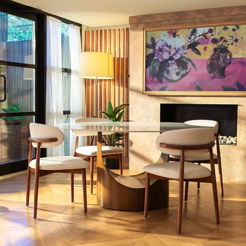 Modern Round Dining Table for Diningroom，White Glossy Stone Tabletop,Bronze Carbon Pedestal