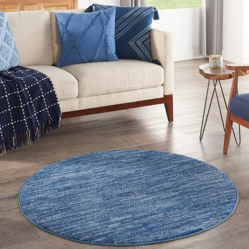 Nourison Essentials Solid Contemporary Indoor/Outdoor Area Rug - 4' Round - Blue/Navy