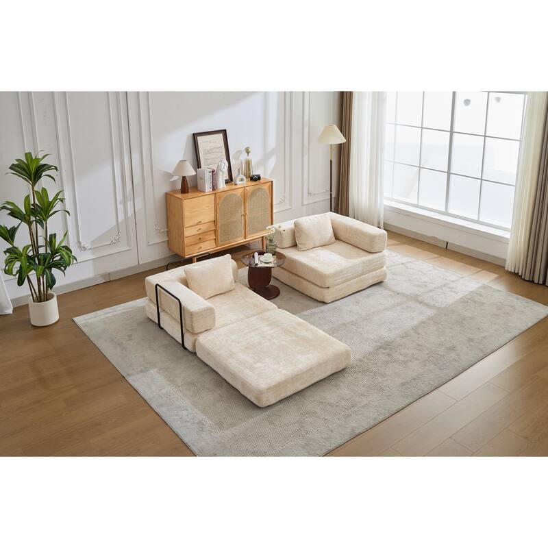 2-in-1 Foldable Sofa Bed Floor Sofa Couch with Armrests, Convertible Lounge Sofa for Living Room Bedroom
