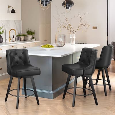 Modern 26 in. Counter Height Stool Upholstered Set of 3 Free Swivel Bar Stools with Back