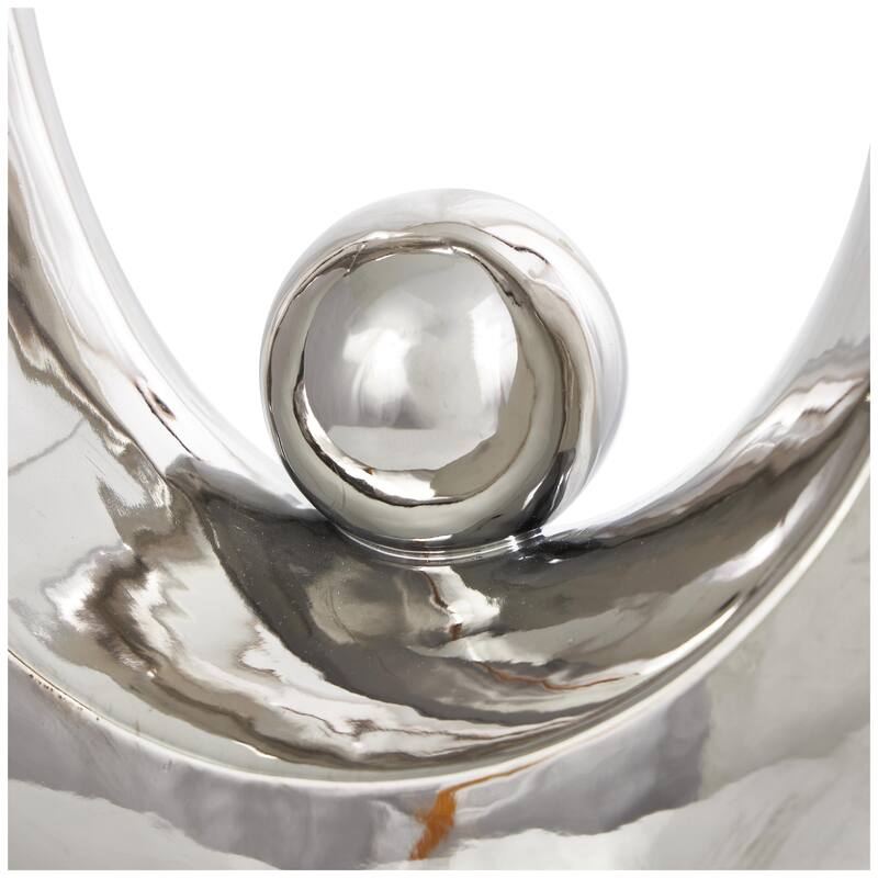 Ceramic Abstract Looped Decorative Sculpture with Black Block Base - Silver - Roche River Decor