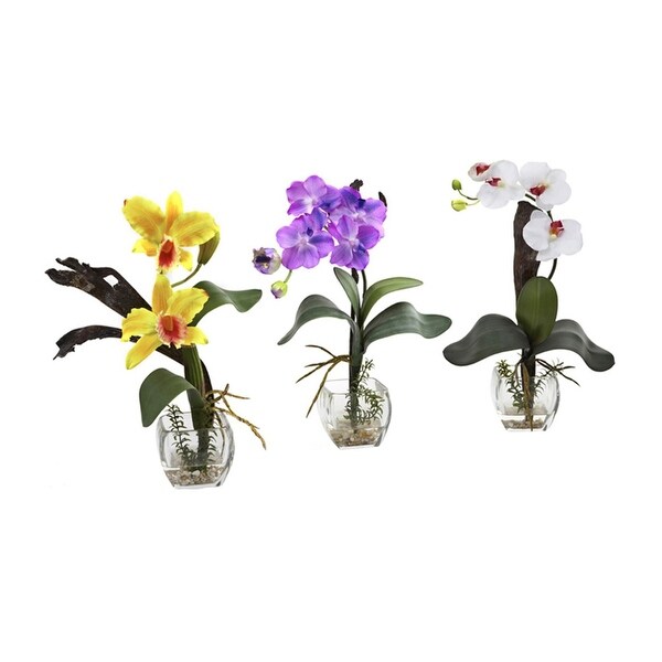 Nearly Natural Mixed Orchid with Cube Arrangements - Set of 3 - ortment2
