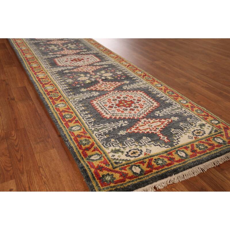 Gray Viss Indian Runner Rug Hand-Knotted Wool Carpet - 2'6" x 8'4" - Grey - 2'6" x 8'4"