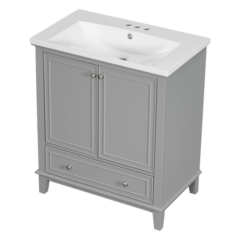 30'' Solid Wood Bathroom Vanity with Multifunctional Cabinet, Drawers, and Ceramic Sink