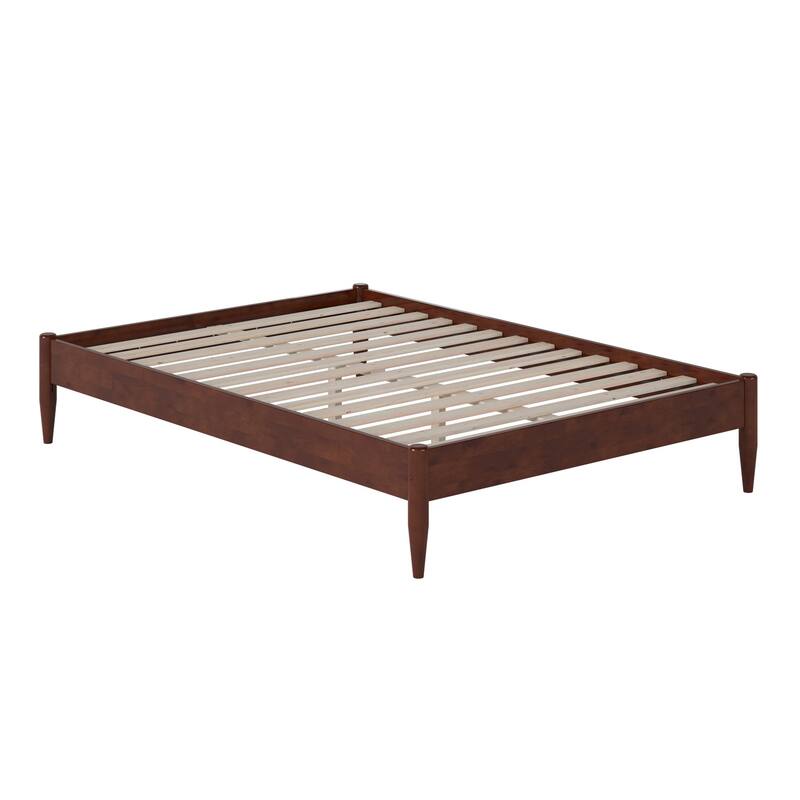 Full Platform Bed Frame - 14 Inch Modern Bed - Walnut Finish - Home Bedroom Furniture