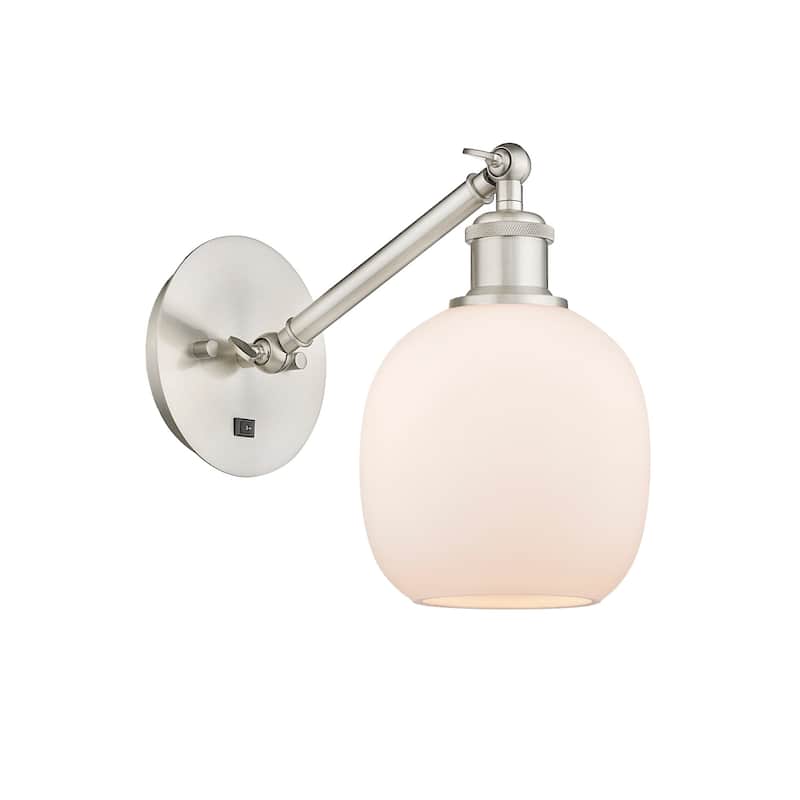 Innovations Lighting 317-1W-13-6 Belfast Sconce Belfast 13" Tall Wall - Brushed Satin Nickel / Matte White